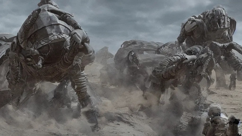 aliens arriving dune, film still from the movie Stable Diffusion