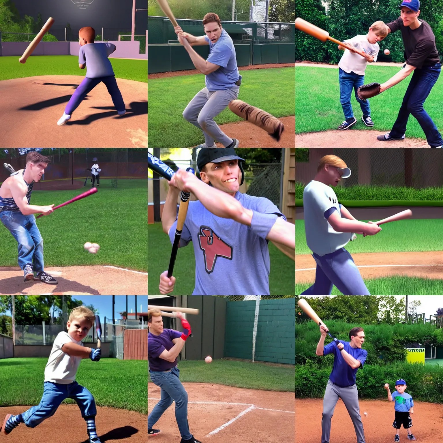 jerma swinging a baseball bat towards a toddler Stable Diffusion