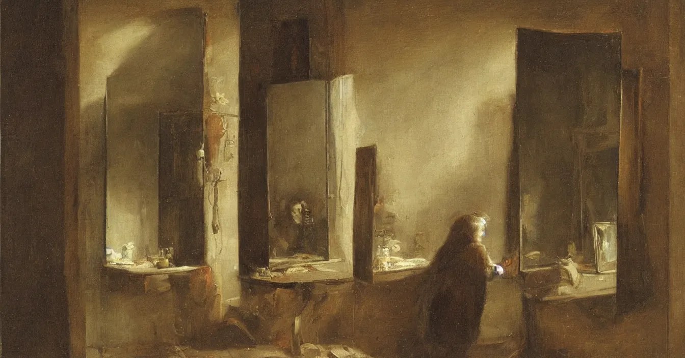 dark secret world behind mirror with very deep Stable Diffusion