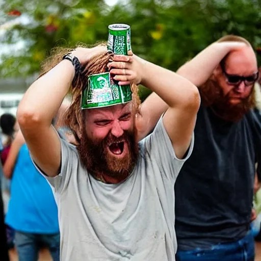 People crush beer cans on their heads Stable Diffusion OpenArt