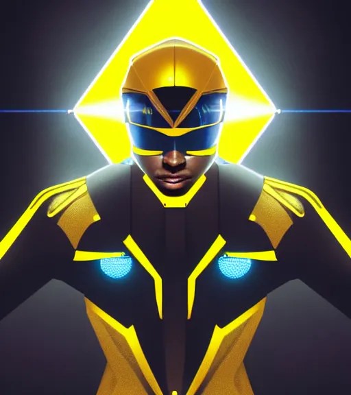 symmetry!! yellow ranger, thunderbolt shaped viser!! Stable Diffusion