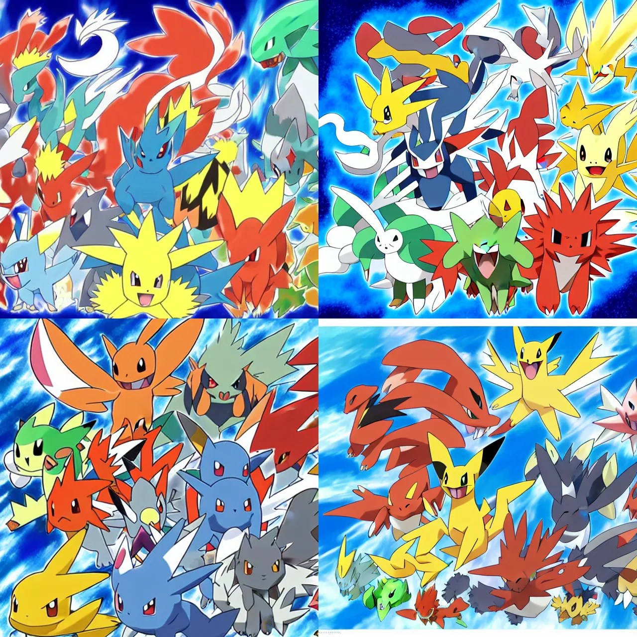 official art of a diverse crowd of Pokémon, by Ken Stable Diffusion