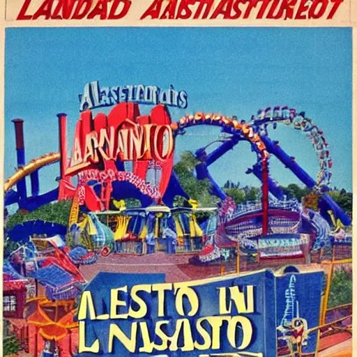 poster of the amusement park called asbestos land Stable Diffusion