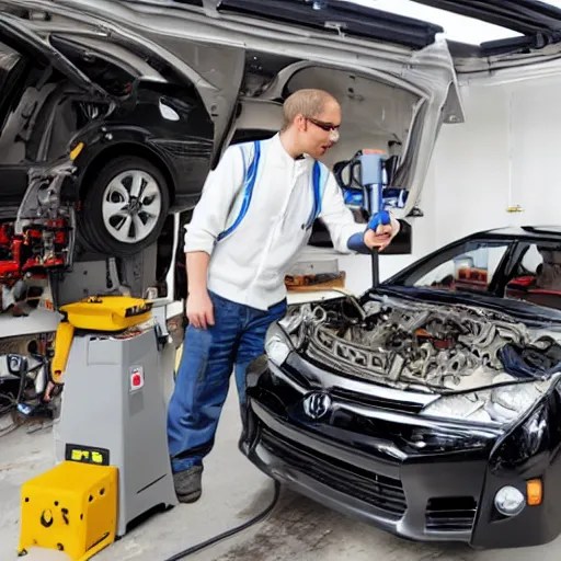robot mechanic working on a Toyota Corolla SE 2011 Stable Diffusion