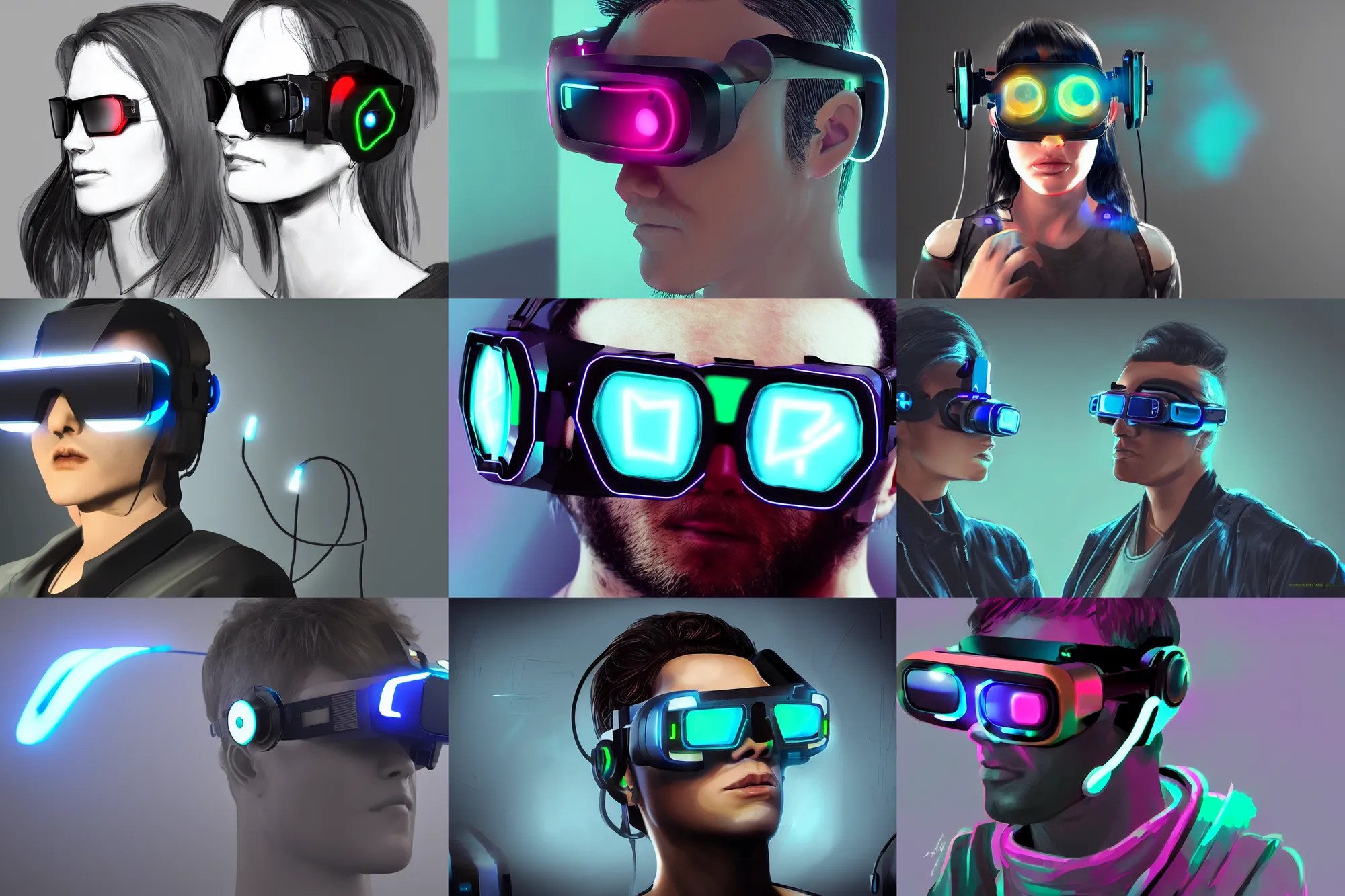 cyberpunk vr headset concept art, neon glasses, thin, Stable Diffusion