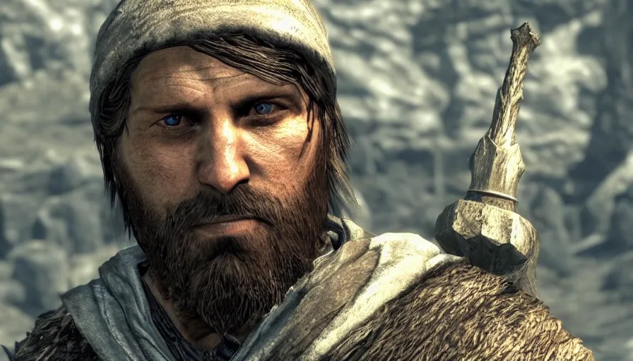 skyrim character screenshot of forsen dressed as a Stable Diffusion