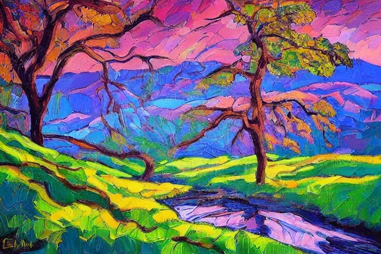 masterpiece painting of oak trees on a hillside Stable Diffusion OpenArt