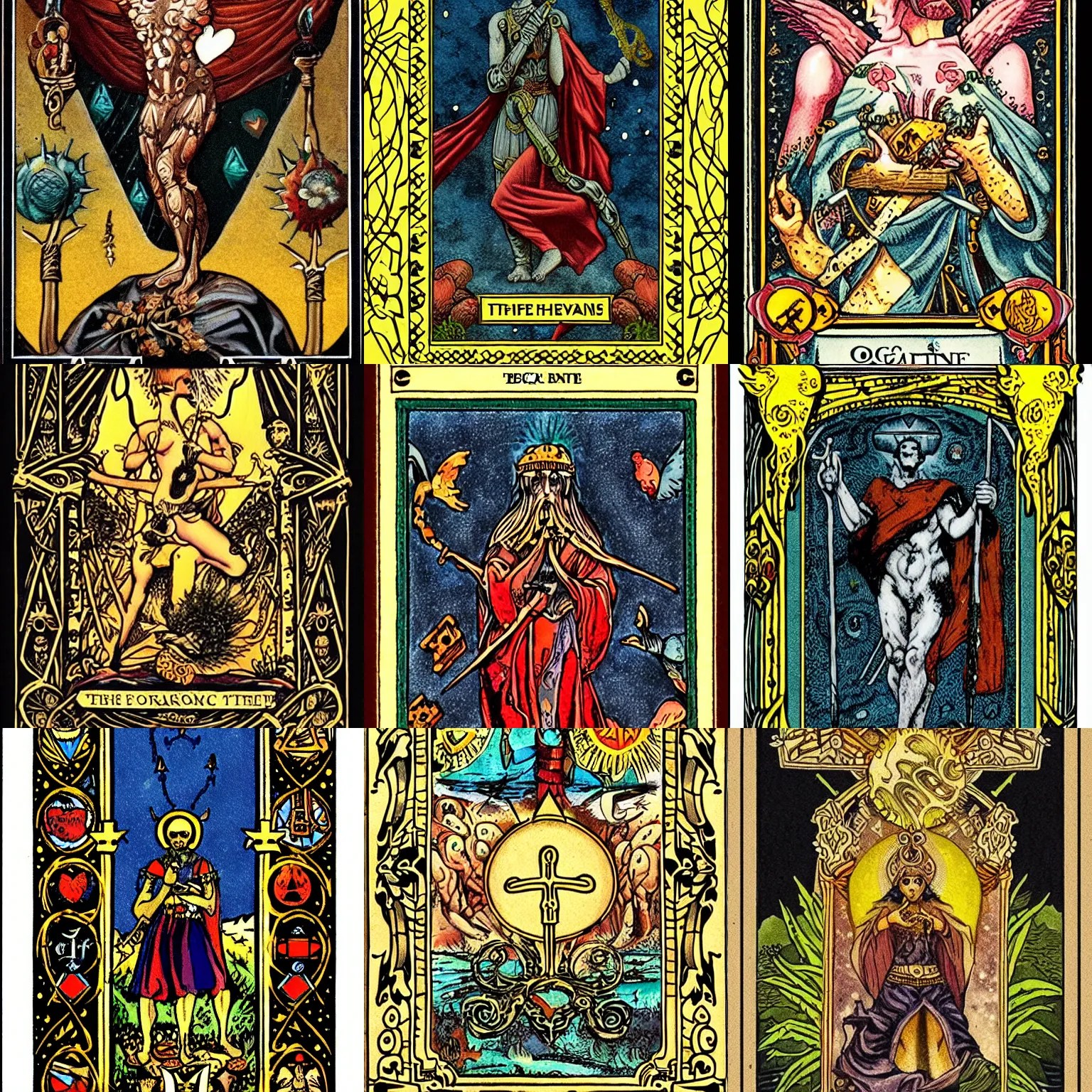 Tarot card with ornate border frame containing an Stable Diffusion