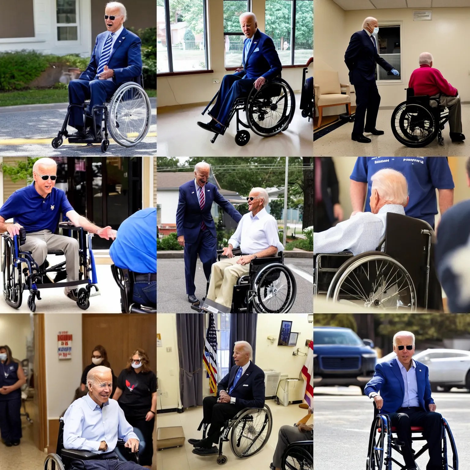 joe biden in wheelchair, photo taken in nursing home Stable Diffusion