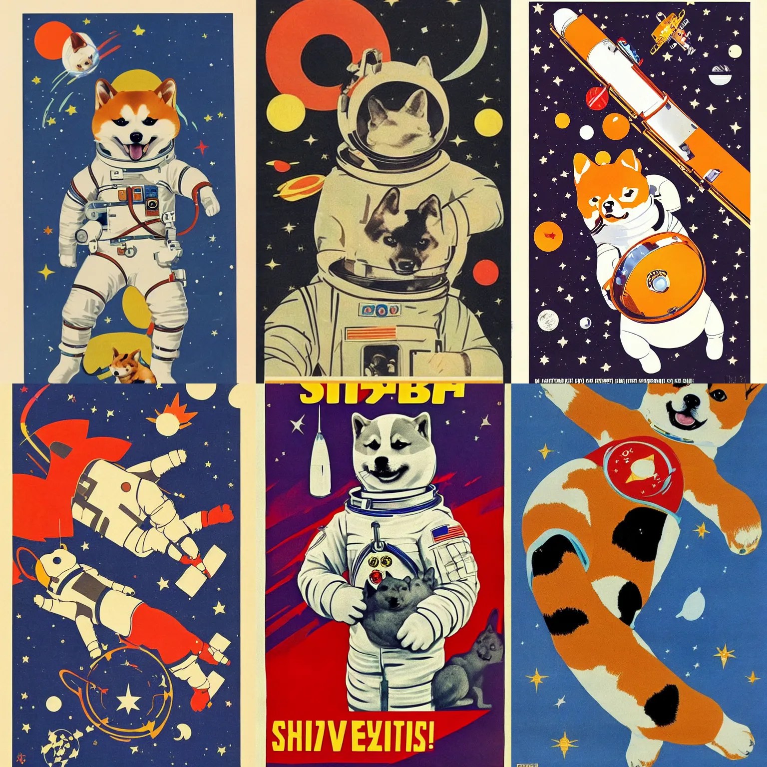 Shiba Inu cosmonaut, 60s poster, 1968 Soviet Stable Diffusion OpenArt