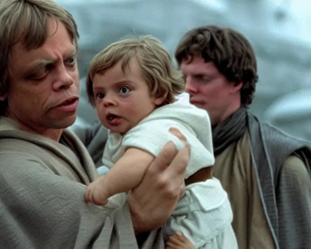 Mark Hamill as Luke Skywalker with 10,100 adoring Baby Stable