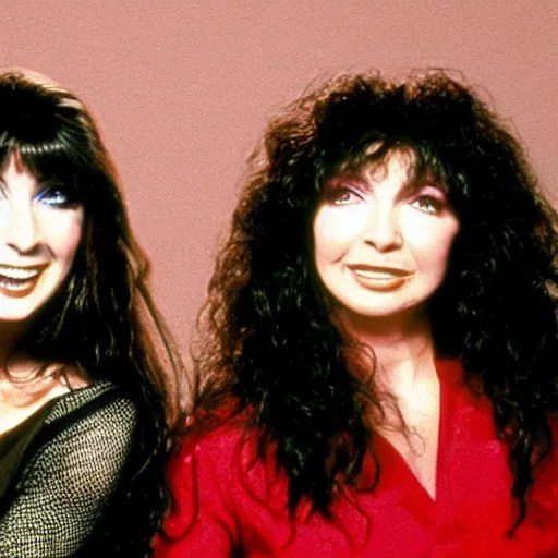 kate bush singing a duet with olivia newton john in Stable Diffusion