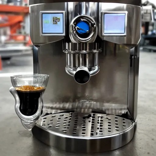 an industrial coffee machine with metal plates and Stable Diffusion
