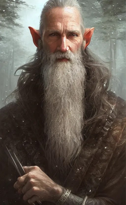 Portrait of an elf in his 50s with a long beard and Stable Diffusion