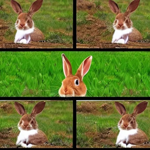 a rabbit jumping up over a fence, shown as a film Stable Diffusion