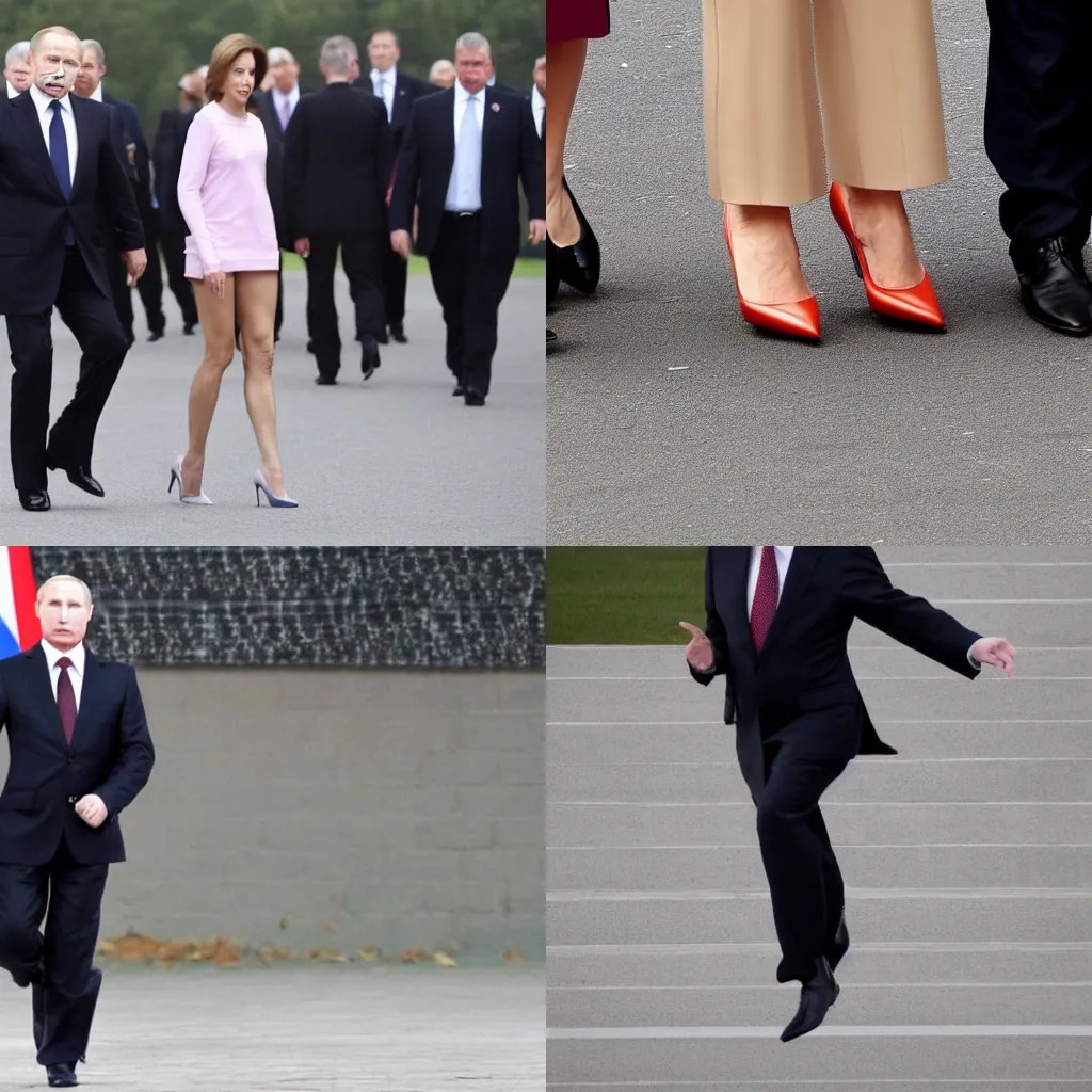 putin in high heels shoes stumbling and falling Stable Diffusion