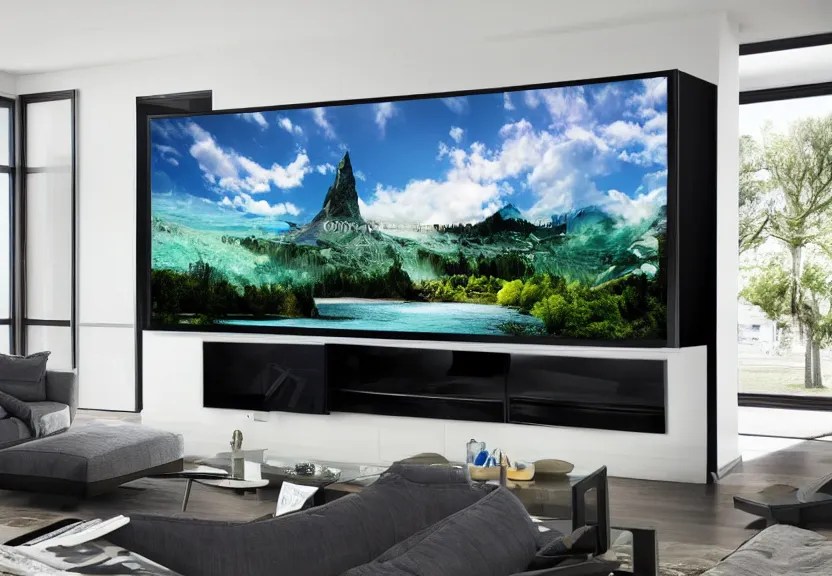 samsung advertisement big screen tv in a modern house Stable Diffusion