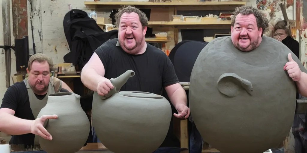 johnny vegas making a very large clay teapot, art Stable Diffusion