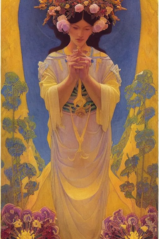 queen of flowers, by Nicholas Roerich and Annie Stable Diffusion
