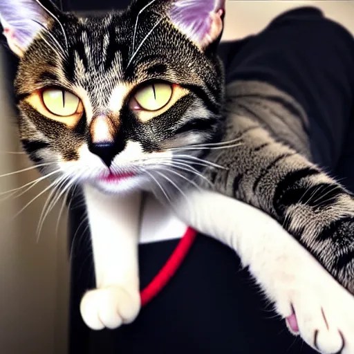 my cat is stuck on my arm!!! how do i get him off?, Stable Diffusion