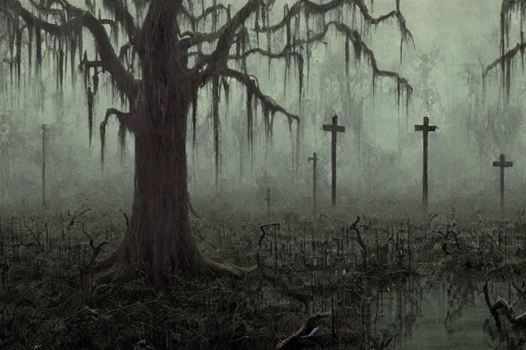 scene from louisiana swamps, graveyard, voodoo, Stable Diffusion OpenArt