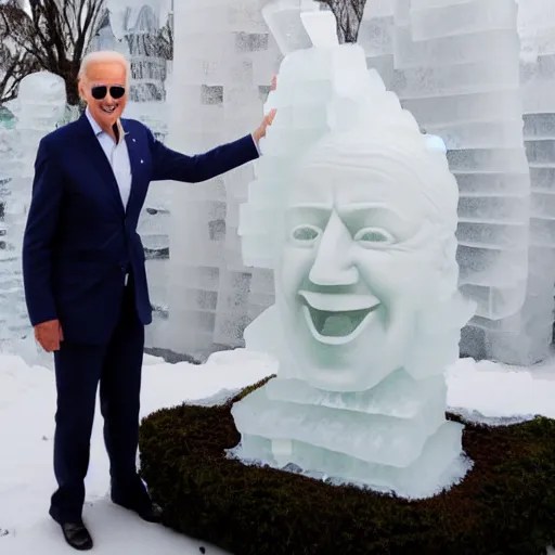 joe biden ice sculpture, award winning Stable Diffusion