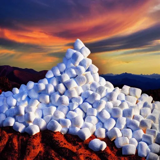 a mountain made entirely of roasted marshmallows with Stable