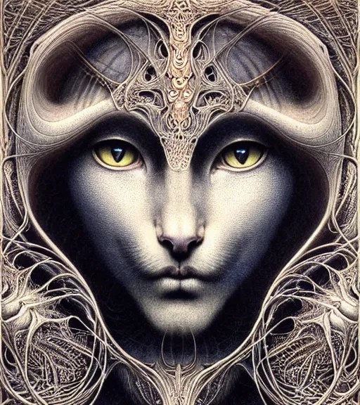 detailed realistic beautiful cat goddess face portrait Stable