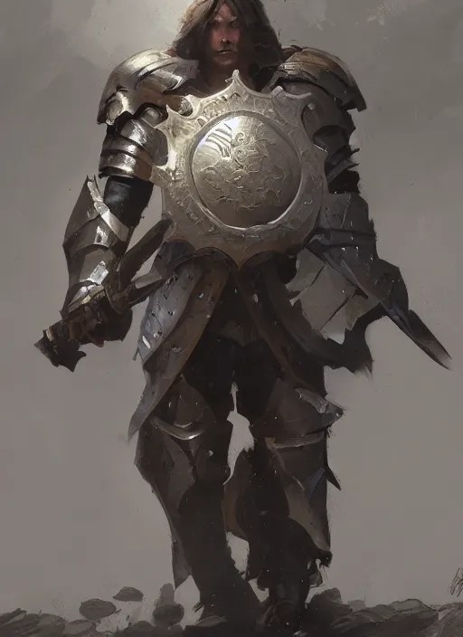 portrait of character holding a paladin engraved Stable Diffusion
