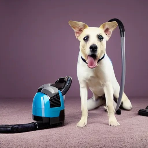 dog startled by vacuum cleaner, studio portrait Stable Diffusion