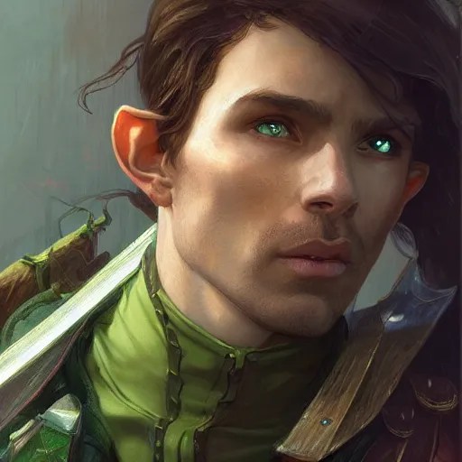 Male Wood Elf Ranger with green eyes , lightbrown Stable Diffusion
