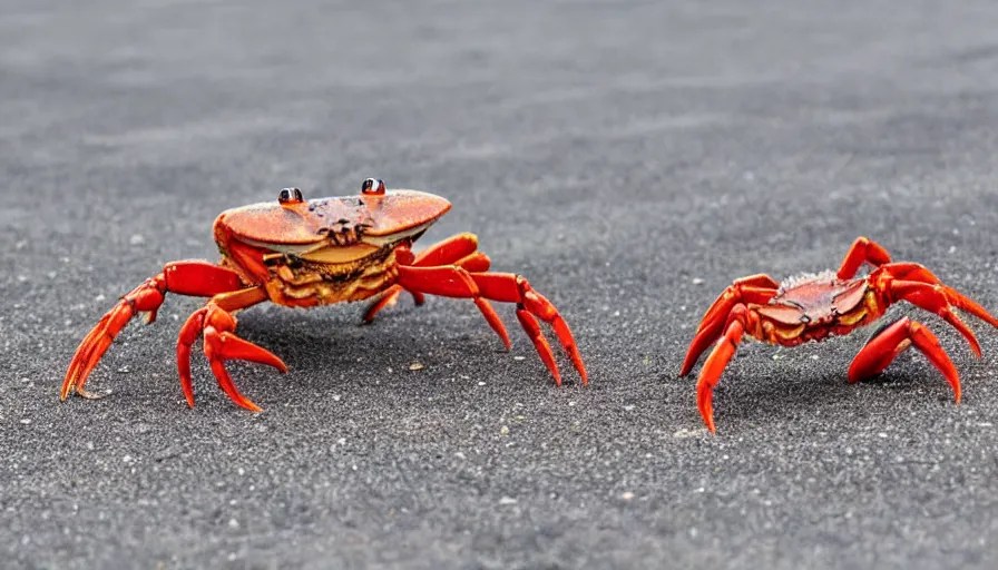 A crab dancing to crab rave song. On a beach, at the Stable Diffusion