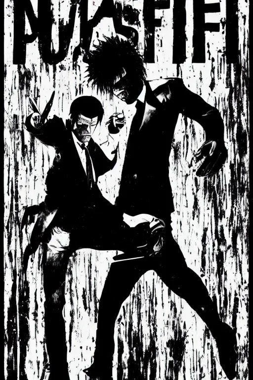 black and white illustration of Pulp fiction, neo noir Stable
