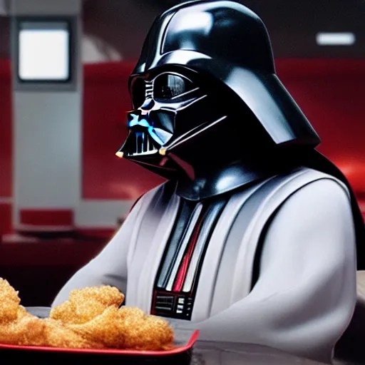 A still of Darth Vader eating at KFC, 4k, photograph, Stable