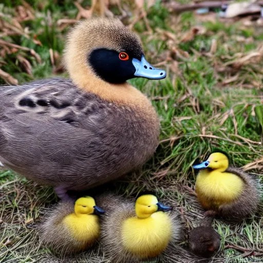 a crossbreed of kiwi bird and a duck, with chicks, Stable Diffusion