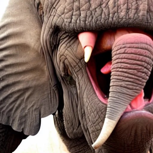 huge elephant tusks growing out of mans mouth Stable Diffusion OpenArt