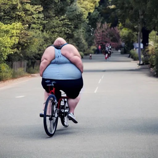 a very fat man riding a small bicycle Stable Diffusion