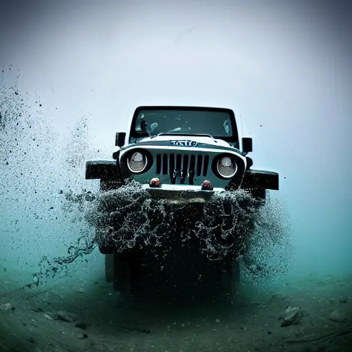 eerie murky underwater photo of an upside down jeep Stable Diffusion