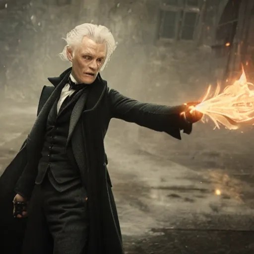 gellert grindelwald casting a powerful spell, by greg Stable Diffusion