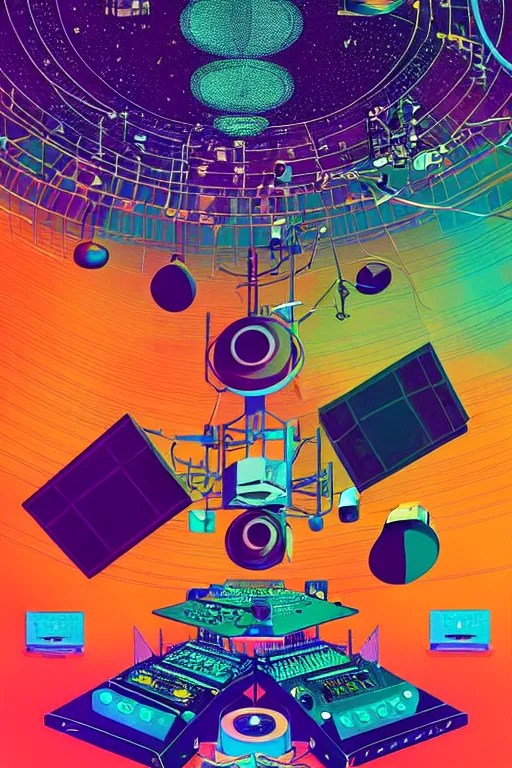 giant speaker system and music recording studio inside Stable