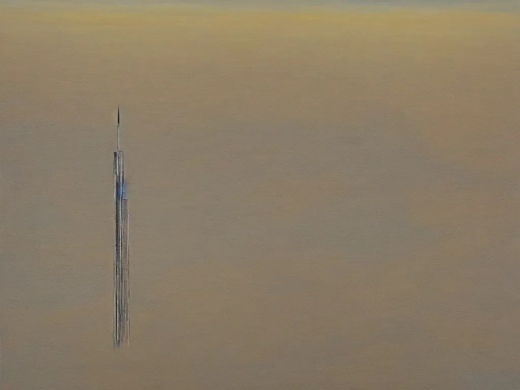 oil on canvas painting of a skyscraper sinking into Stable Diffusion