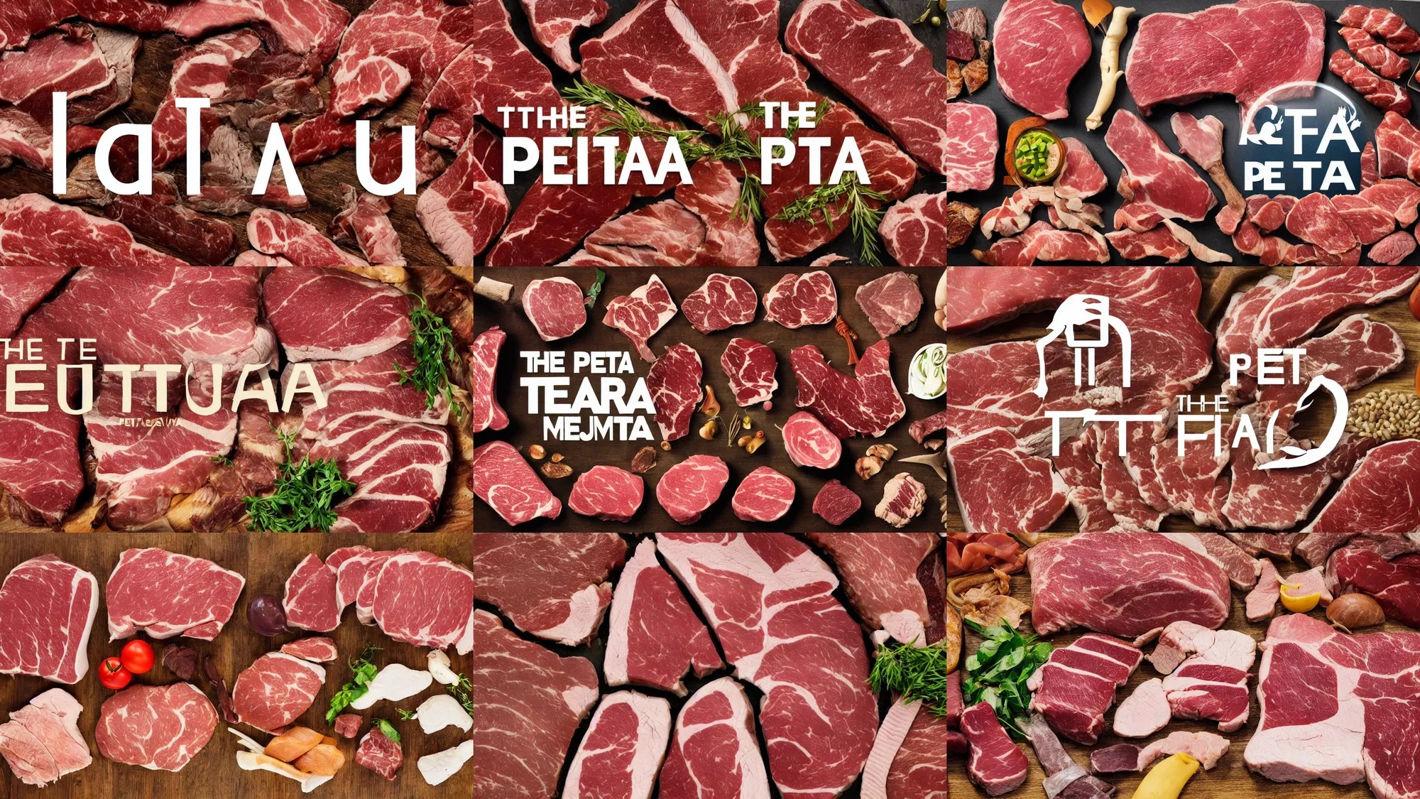 The logo for PETA, made from different cuts of meat Stable Diffusion