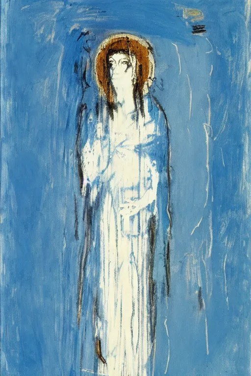 light blue, virgin mary of lourdes painted by cy Stable Diffusion