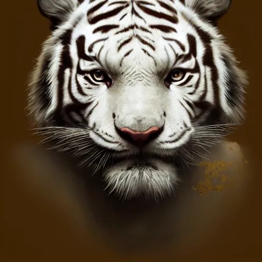 artwork of a white tiger king with gold crown, concept Stable Diffusion OpenArt