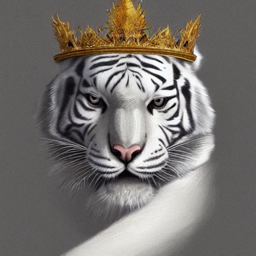 artwork of a white tiger king with gold crown, concept Stable Diffusion OpenArt