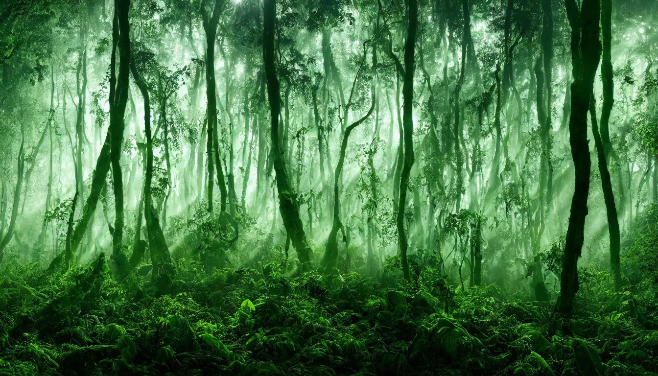 deep jungle forest realm biodiversity , swirling Stable Diffusion