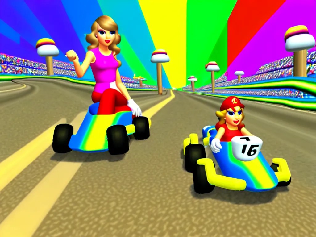taylor swift on rainbow road mario kart wii map retro Stable