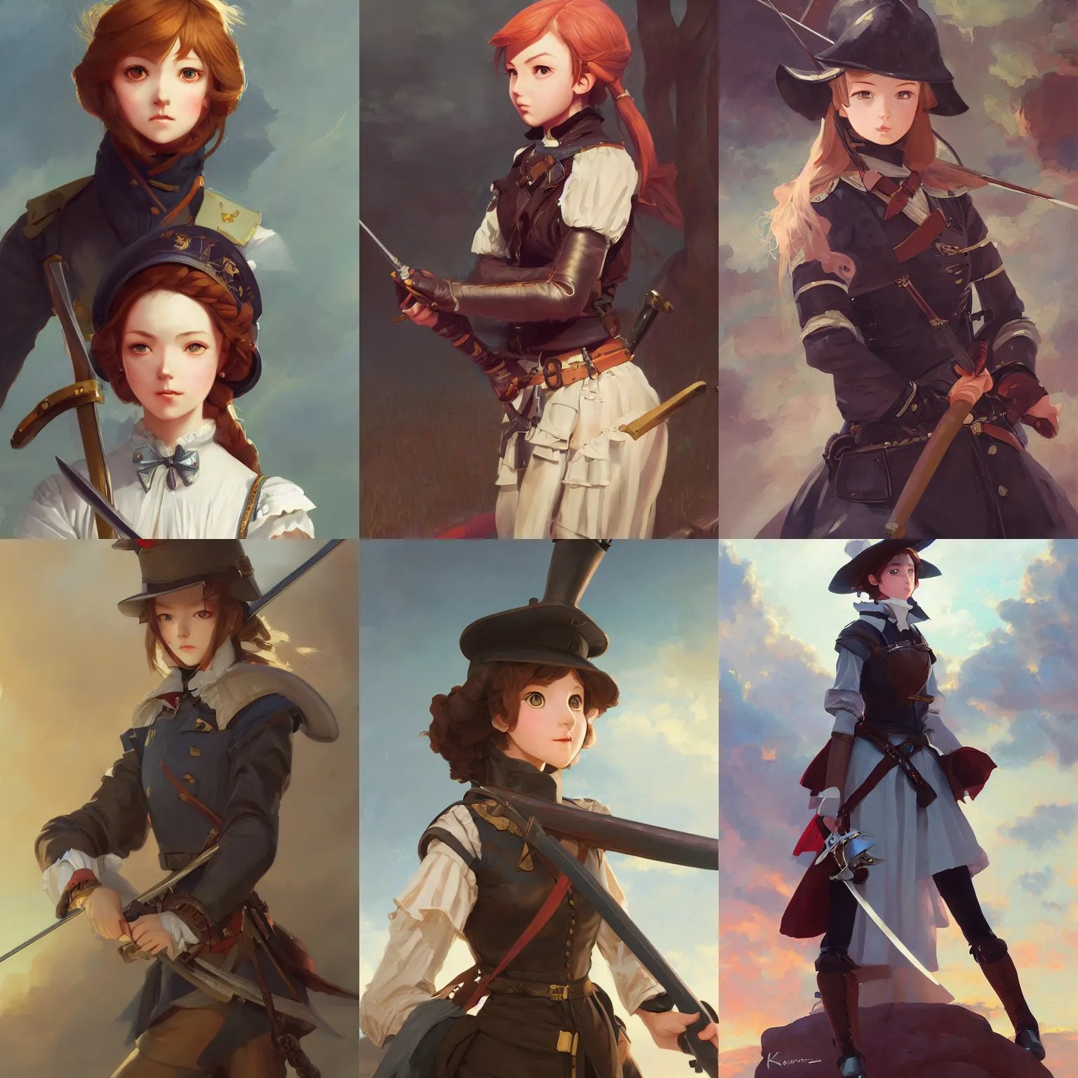 a portrait of a cute young female musketeer, Stable Diffusion