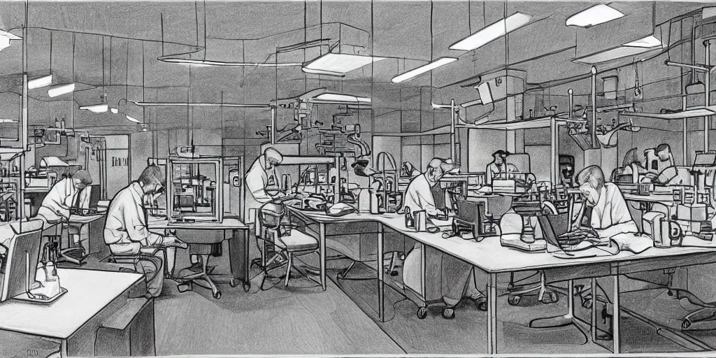 detailed drawing of a laboratory with smartphones and Stable