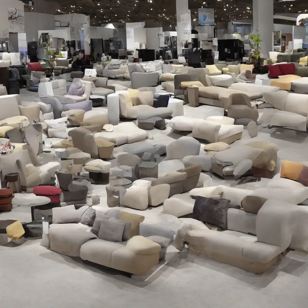 sofa and lounge chairs as exhibition exposition Stable Diffusion